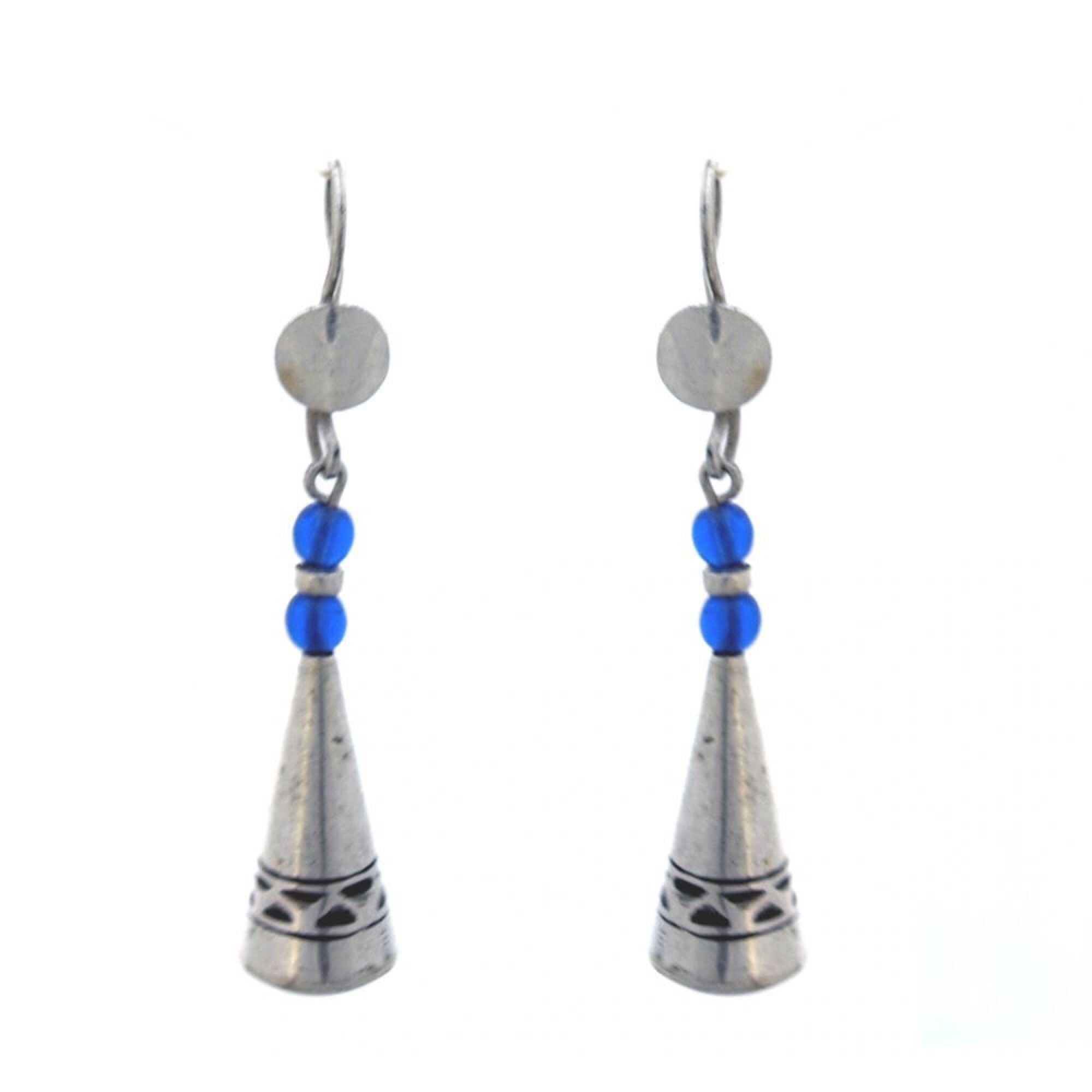 boucles d'oreilles touareg cône perles bleues fait main