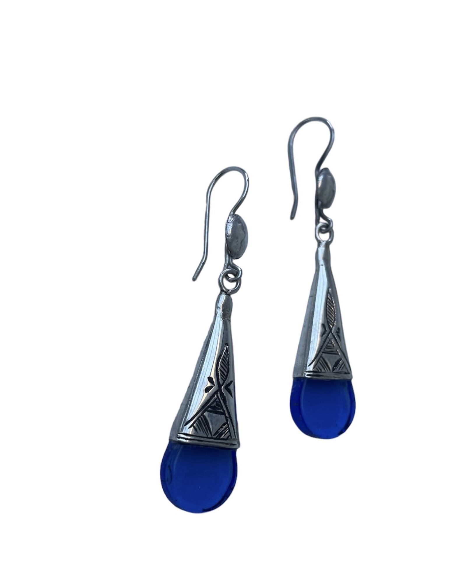 Boucles d'oreilles touareg verre bleu