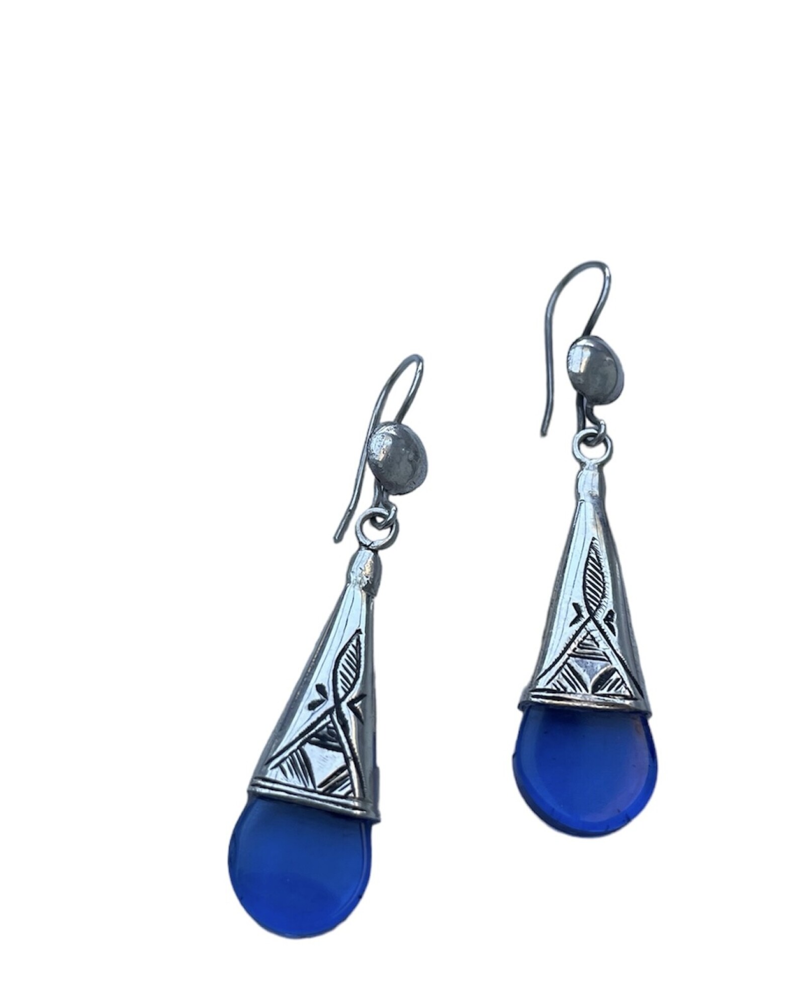 Boucles d'oreilles touareg verre bleu