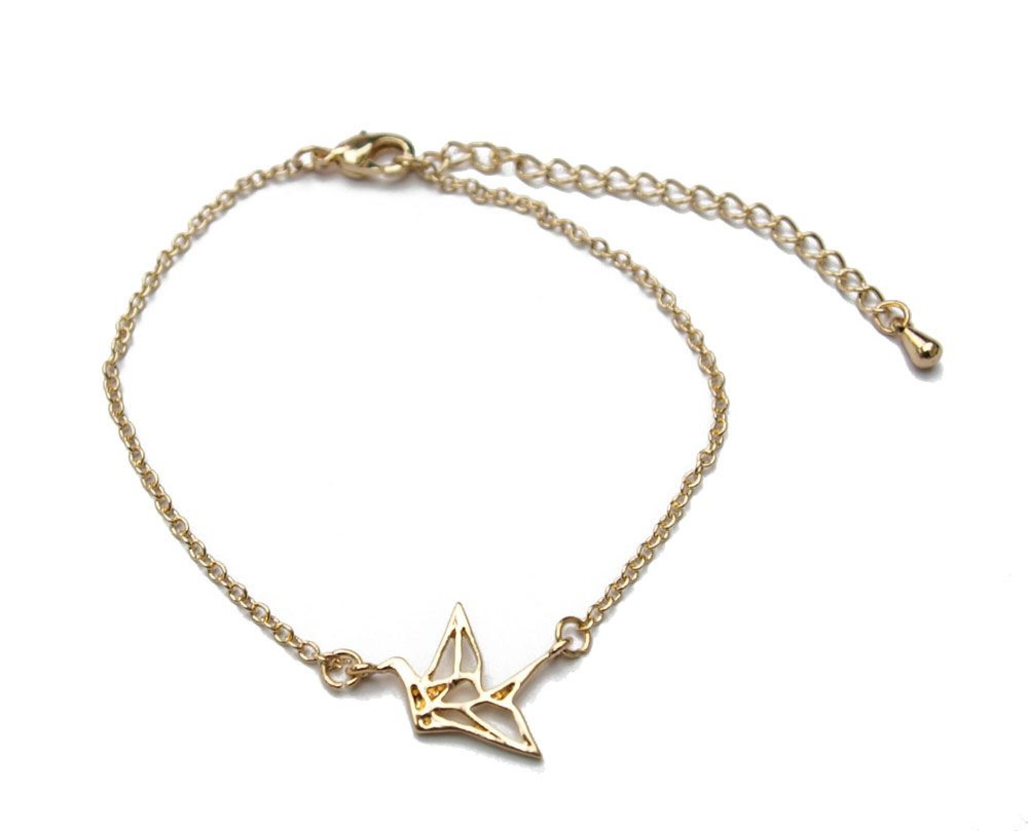 Bracelet argenté ou doré avec oiseau origami