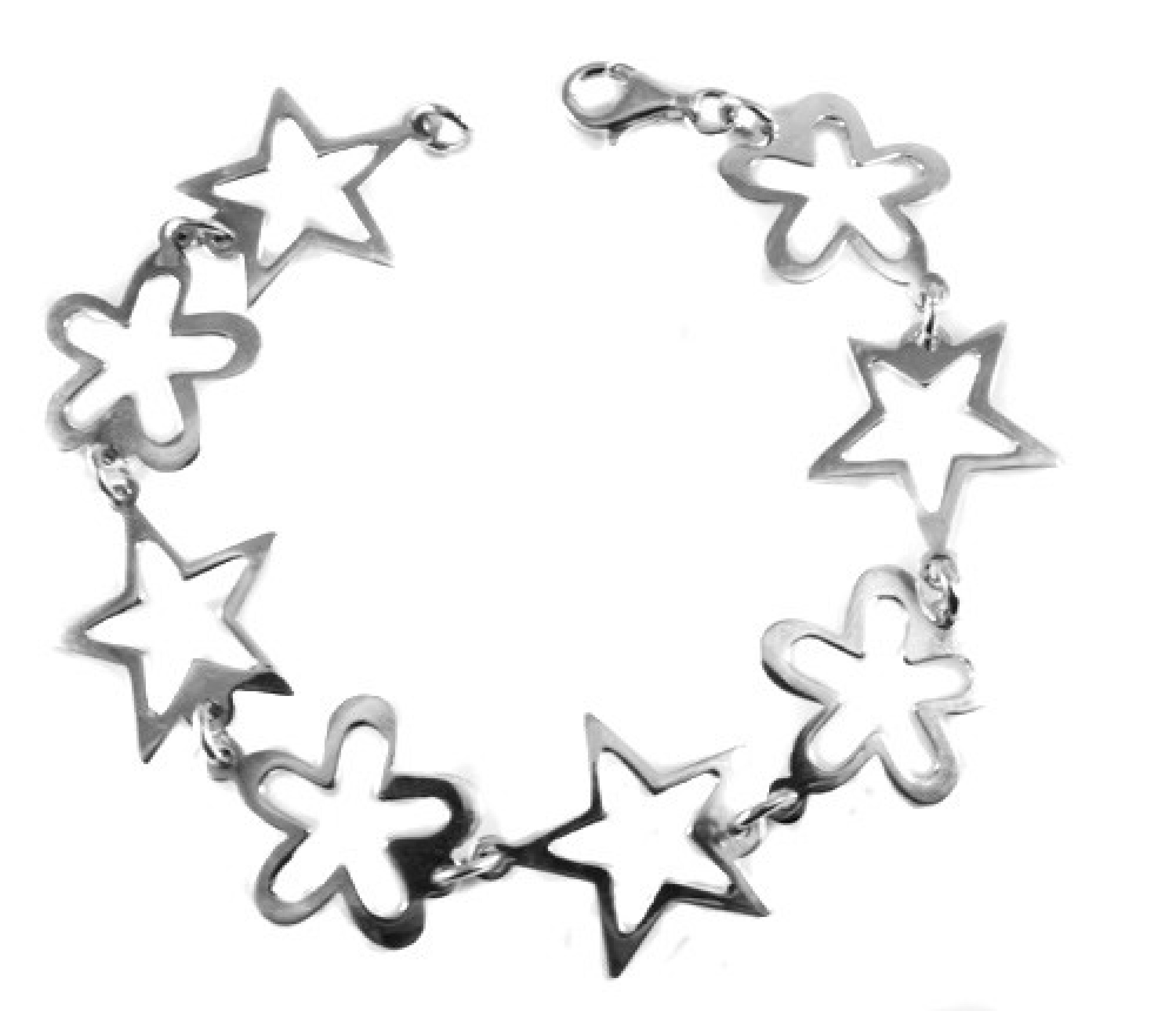 Bracelet en argent étoiles et fleurs