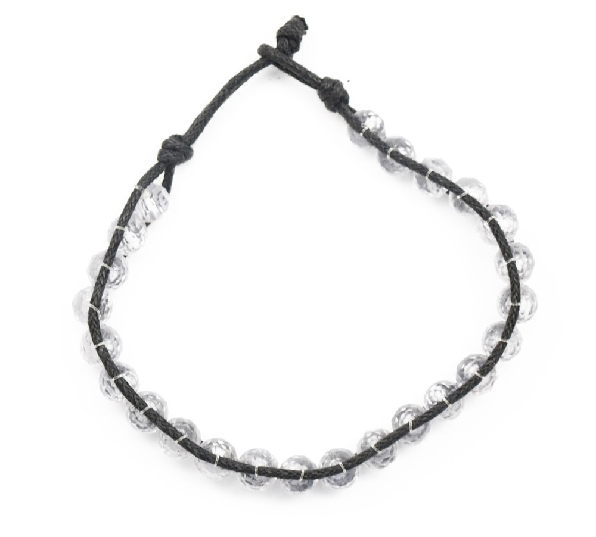 Bracelet perles de cristal blanc et fil de coton noir
