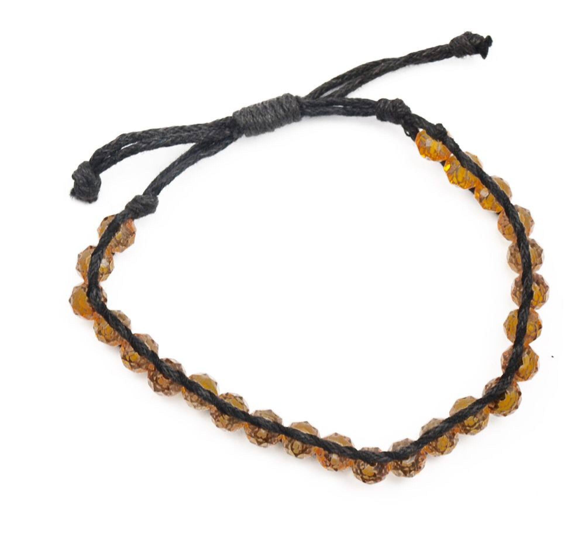 Bracelet perles de cristal jaune et fil noir