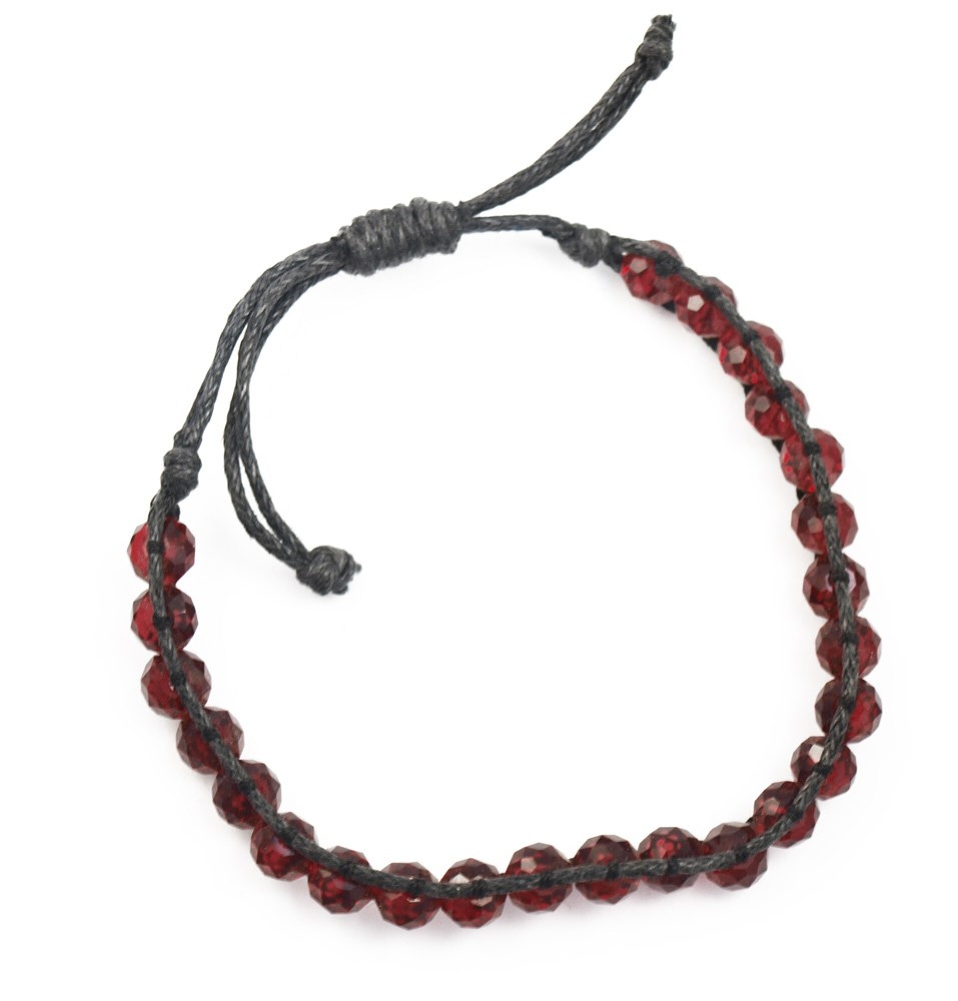 Bracelet perles de cristal rouge et fil de coton noir