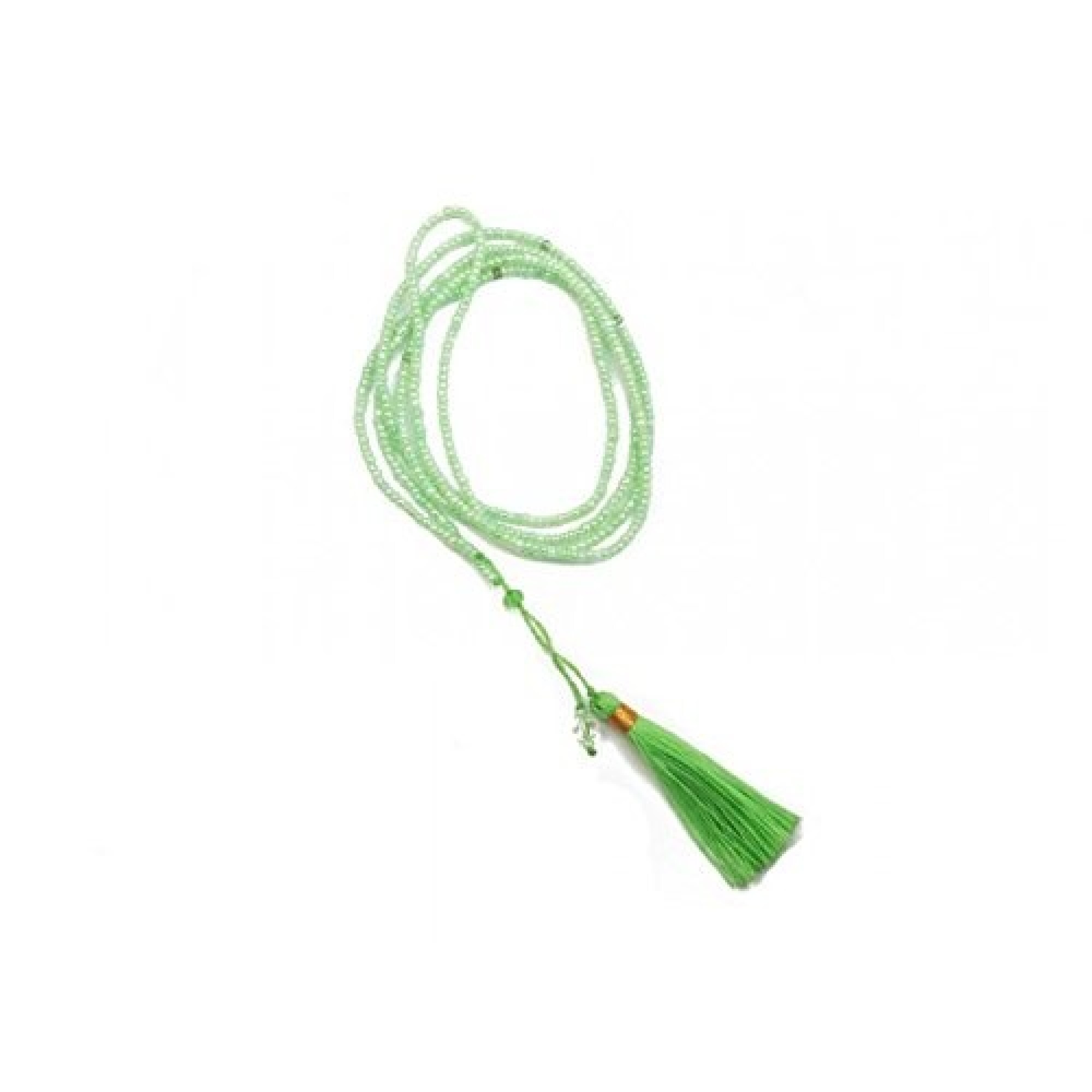 Collier long en perle de rocaille et pompon vert