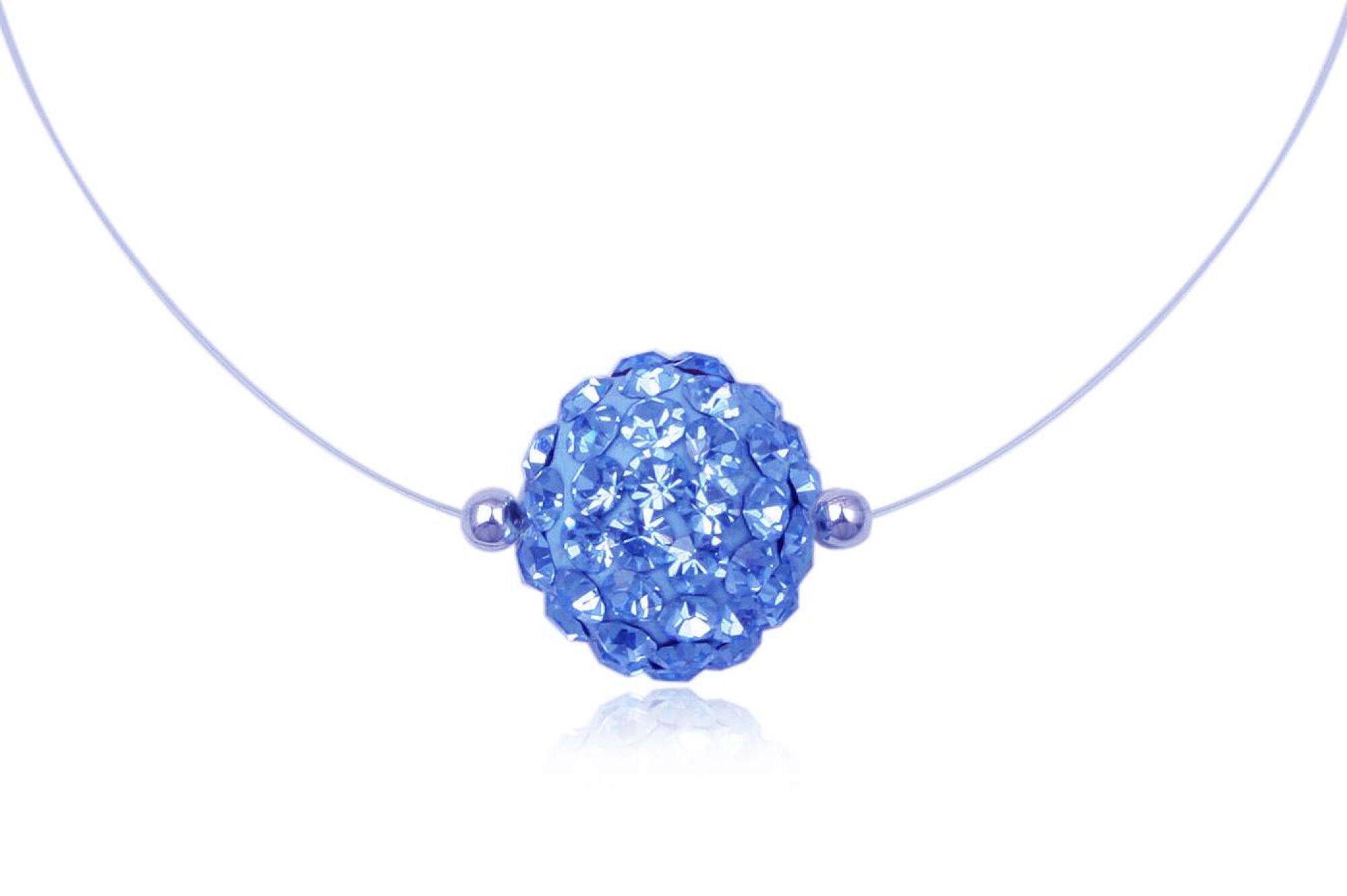 Collier strass bleu et nylon - Diamètre 1cm