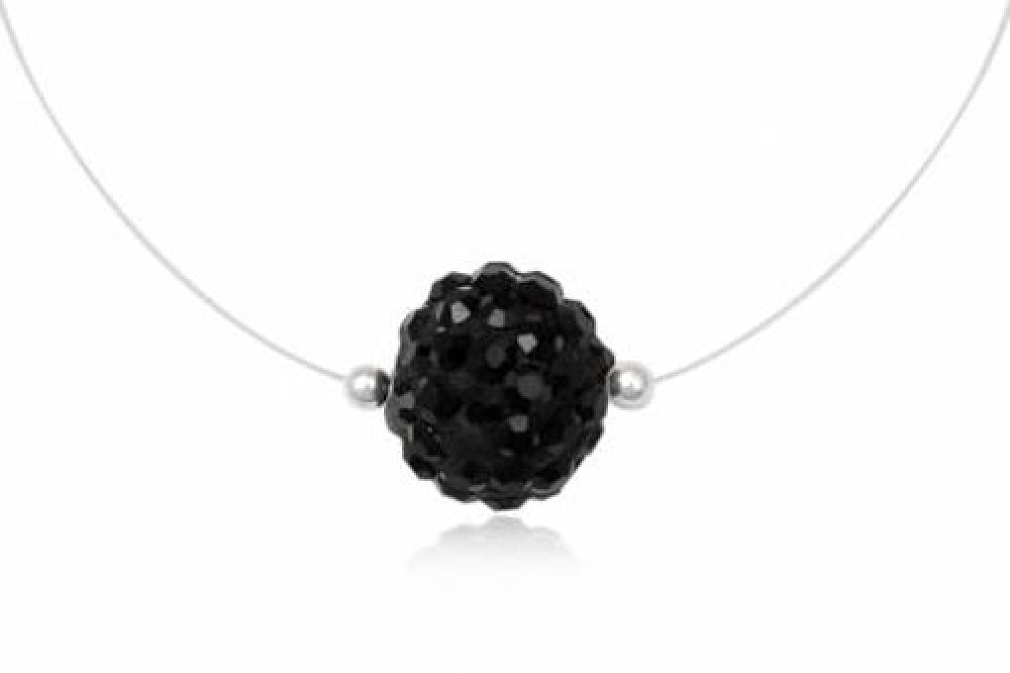 Collier strass noir et fil de nylon transparent