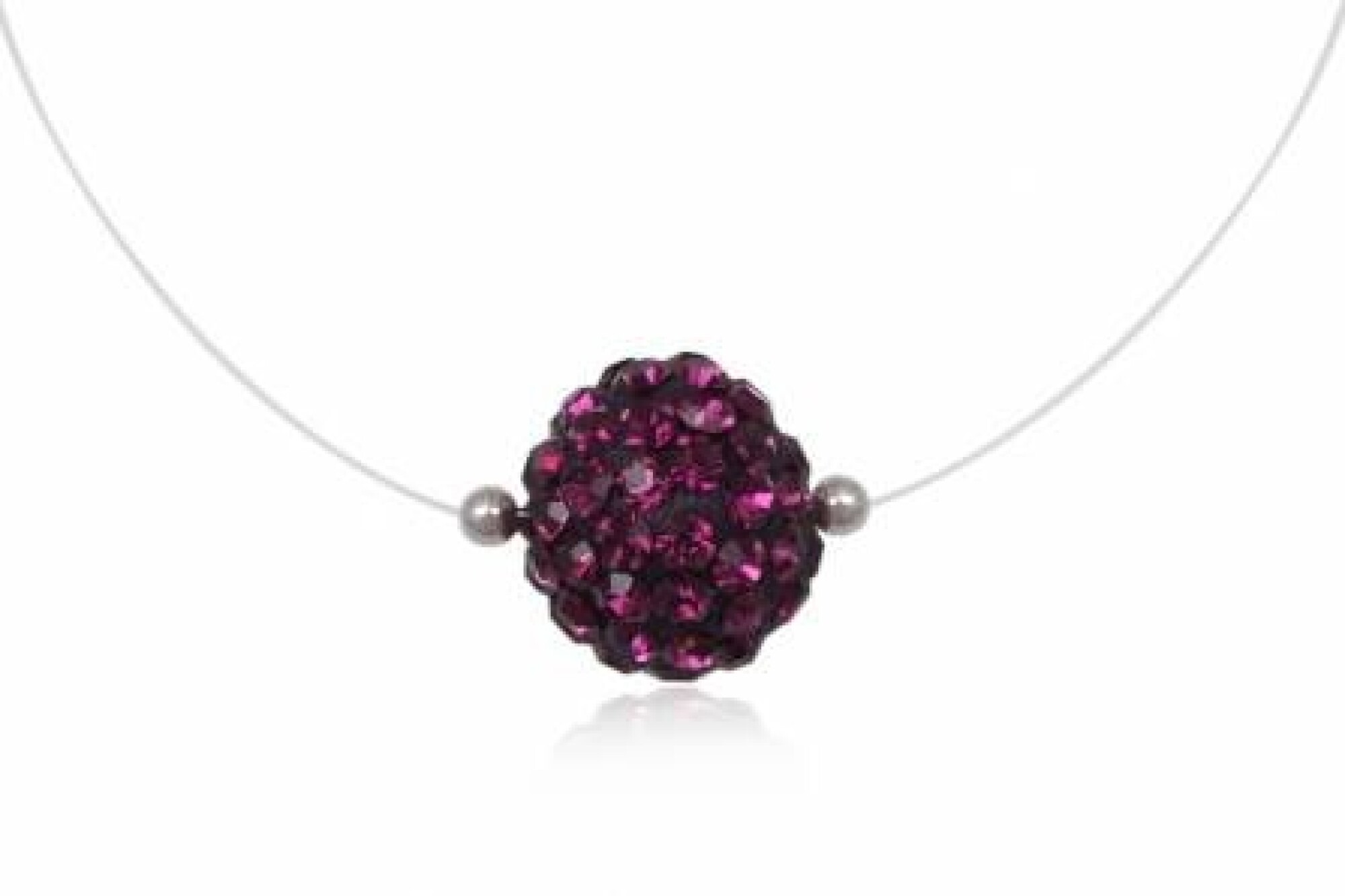 Collier strass prune et fil de nylon - Diamètre 1cm