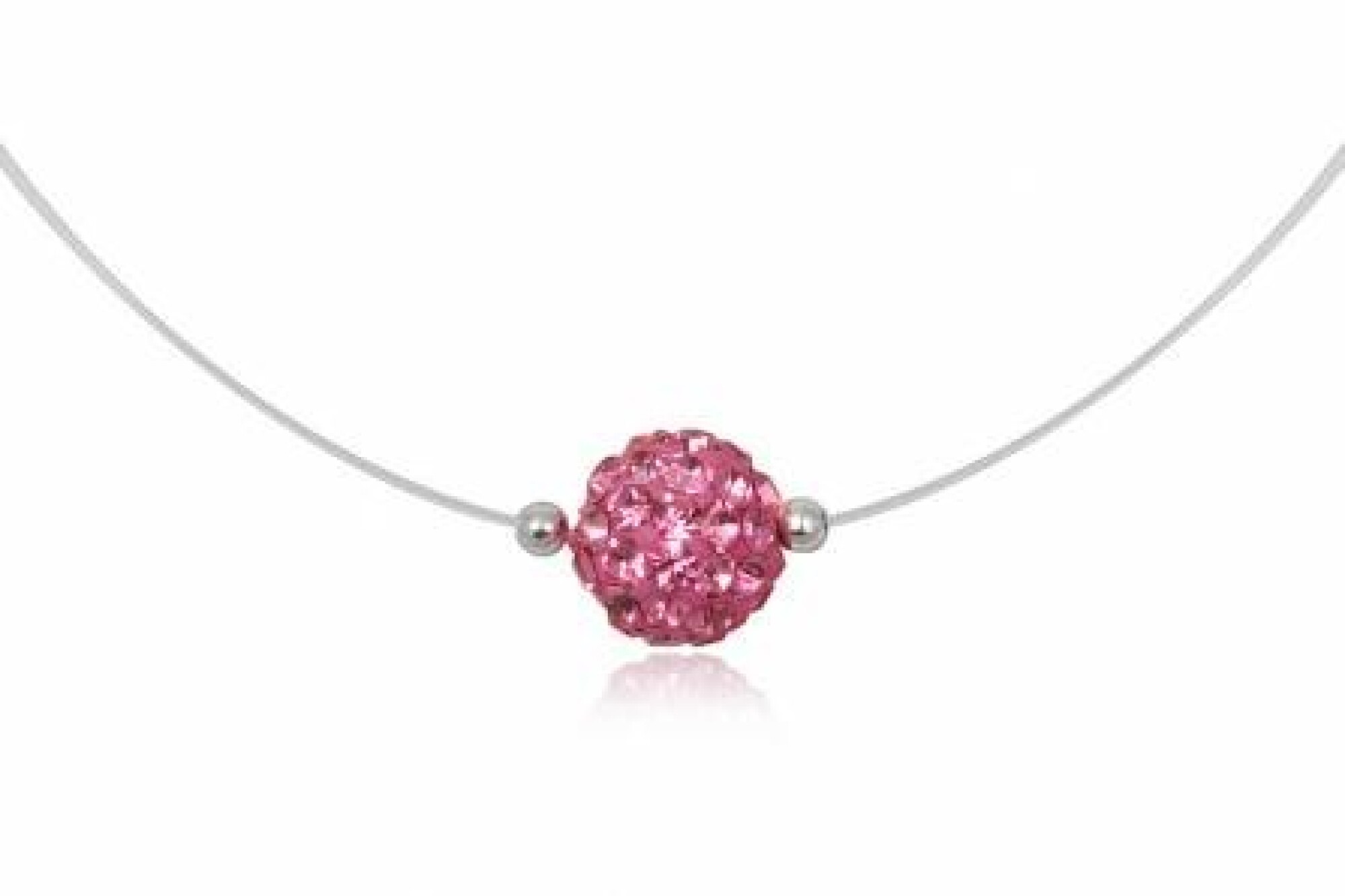 Collier strass rose et fil de nylon - Diamètre 1cm