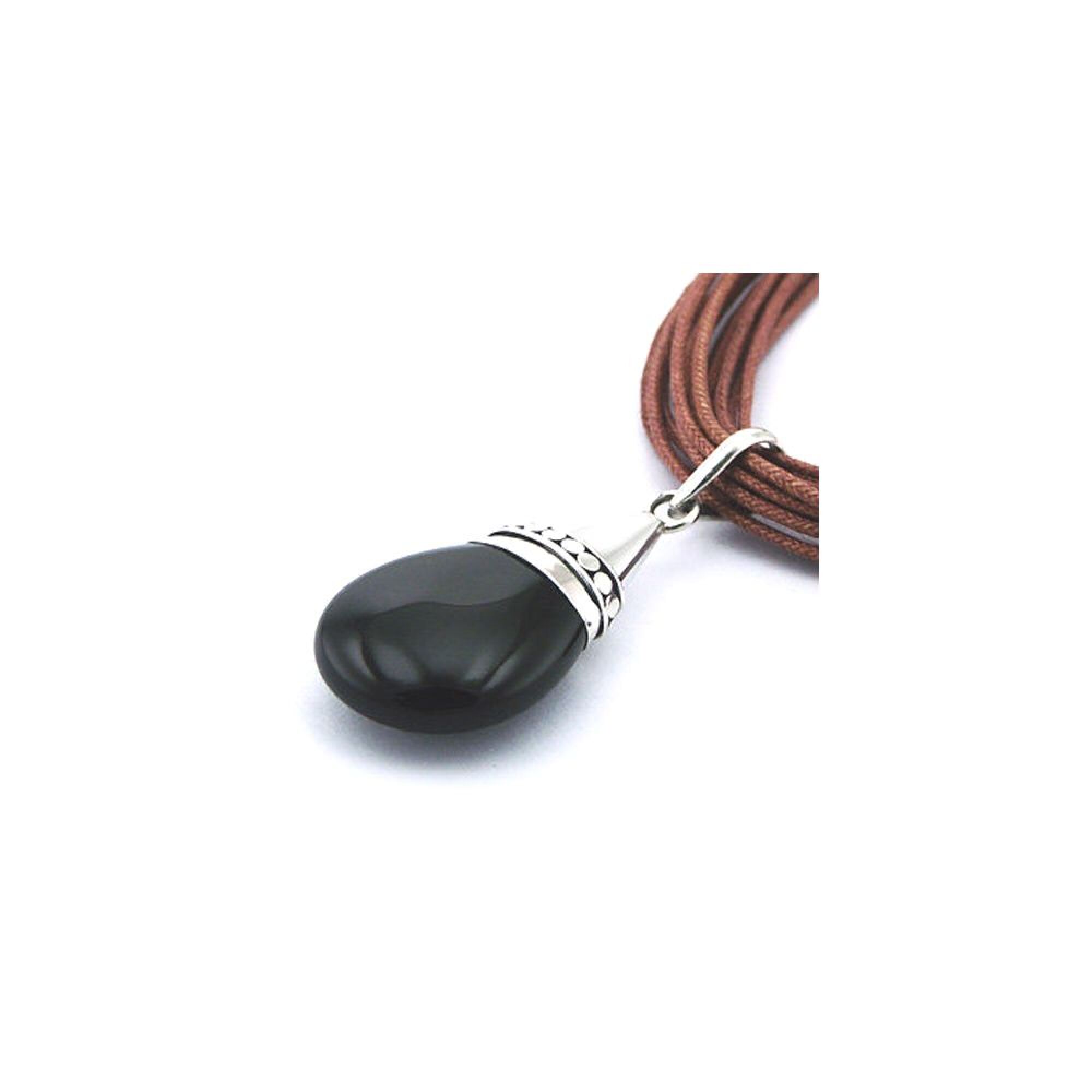 Pendentif goutte en argent, agate noire
