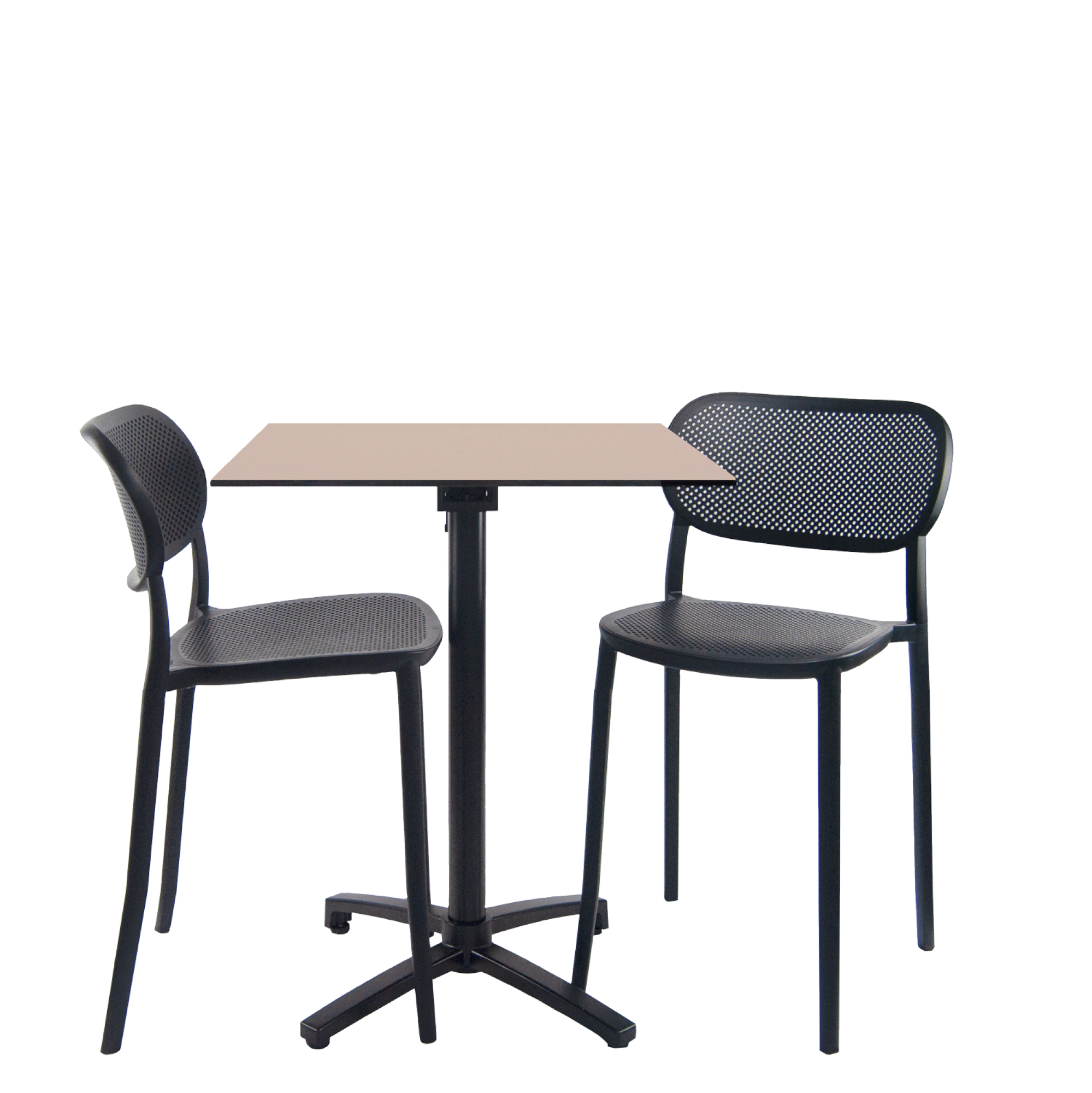 Lot de 1 table pliable beige h90cm + 2 chaises hautes pour terrasse