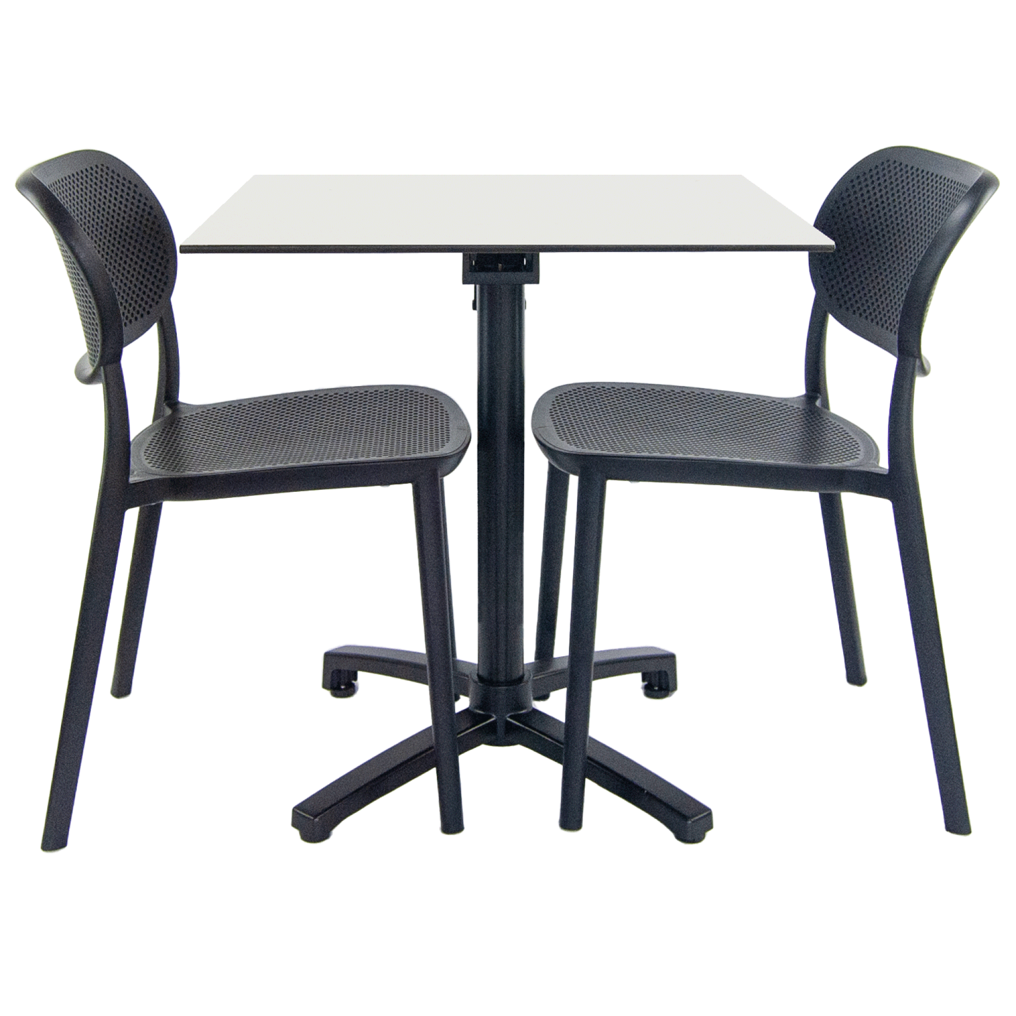 Lot de 1 table pliable blanche + 2 chaises pour terrasse