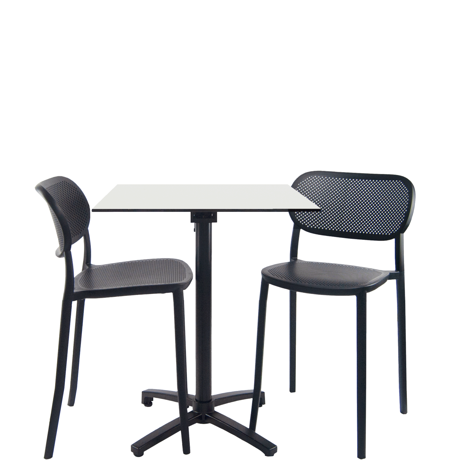 Lot de 1 table pliable blanche h90cm + 2 chaises hautes pour terrasse