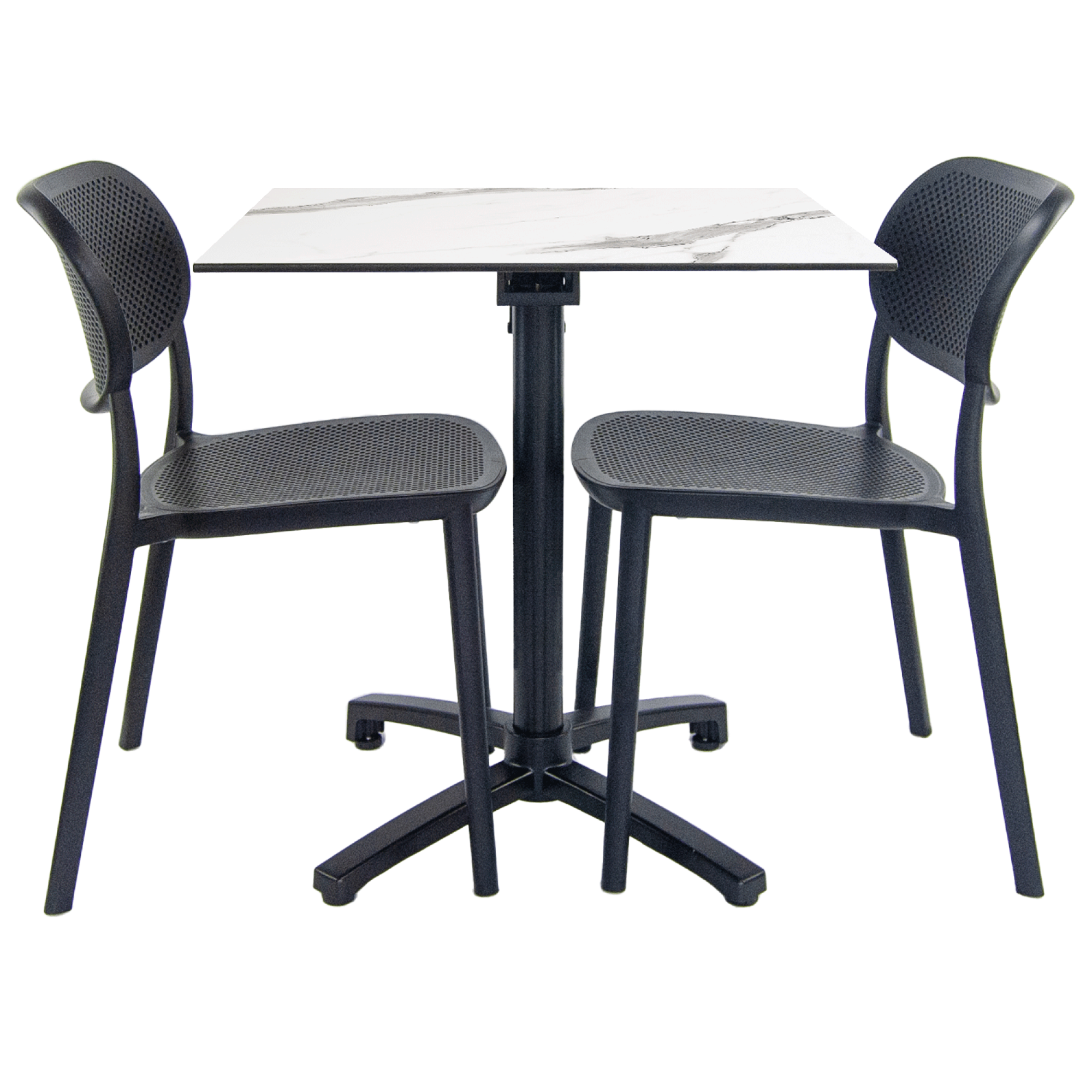 Lot de 1 table pliable marbrée + 2 chaises pour terrasse