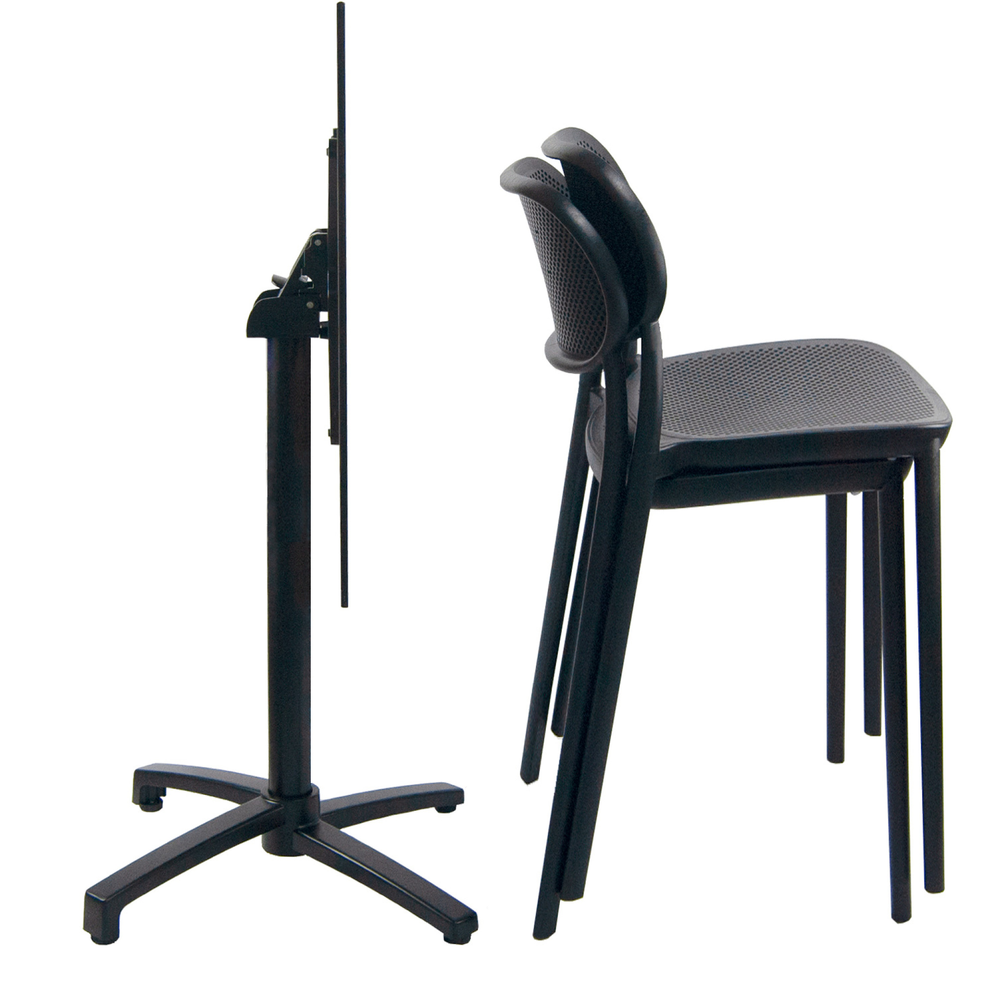 Lot de 1 table pliable pierre claire h90cm + 2 chaises hautes pour terrasse