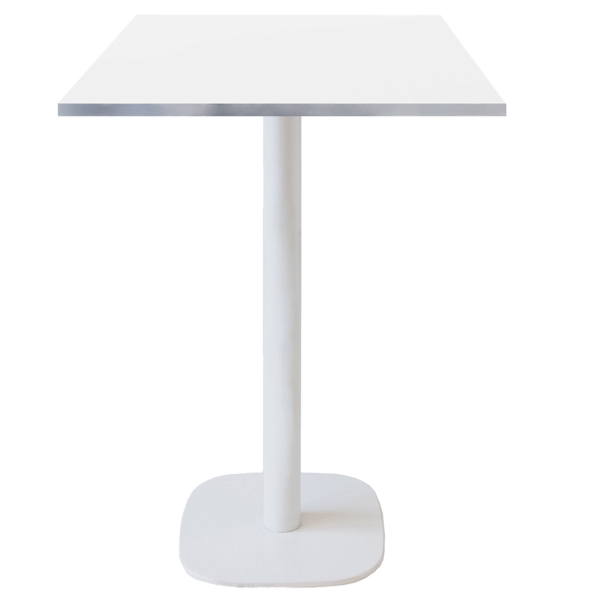 Mange-debout 60x60cm - modèle Round pied blanc blanc chants inox