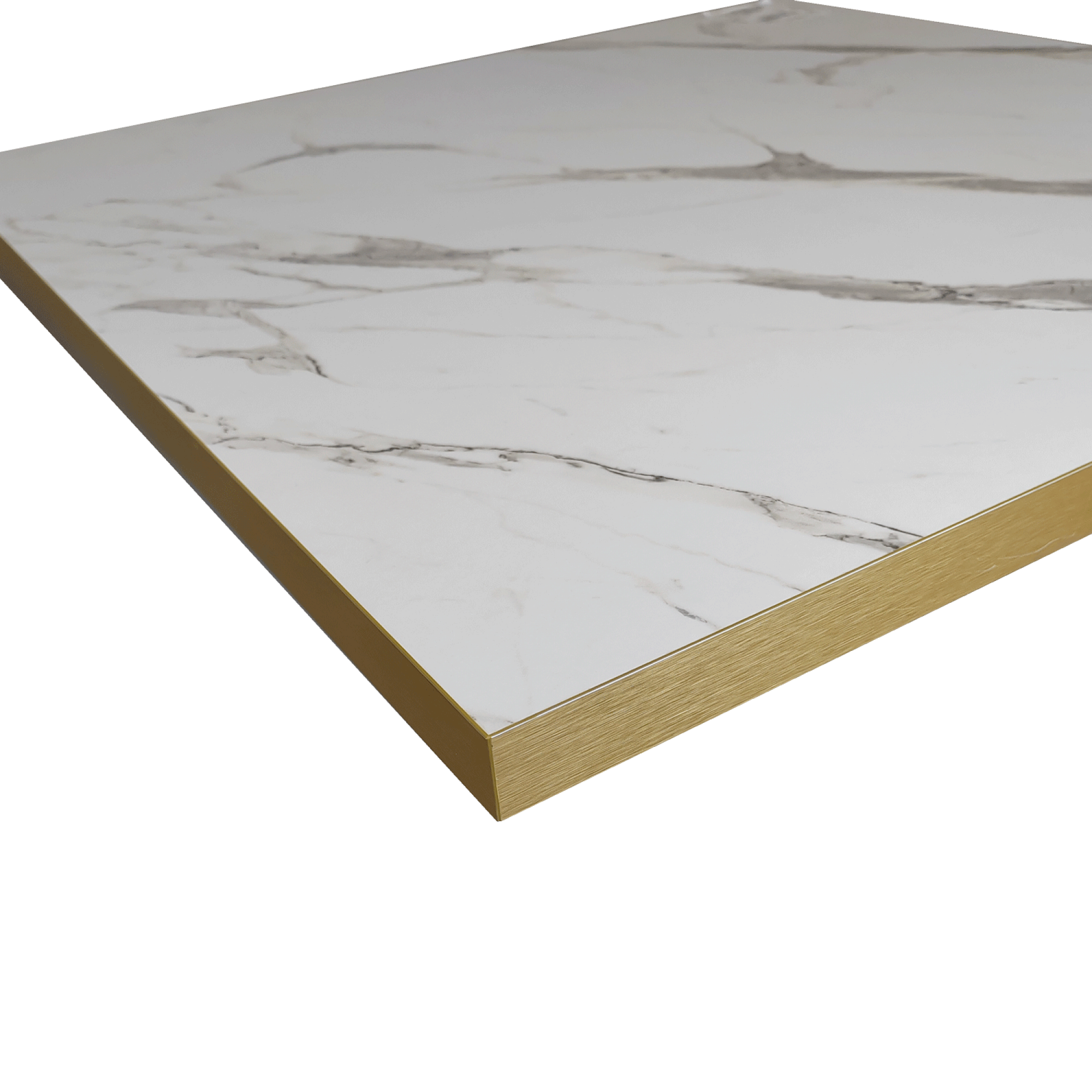 Mange-debout 70x70cm - modèle Round banc marbre blanc chants laiton