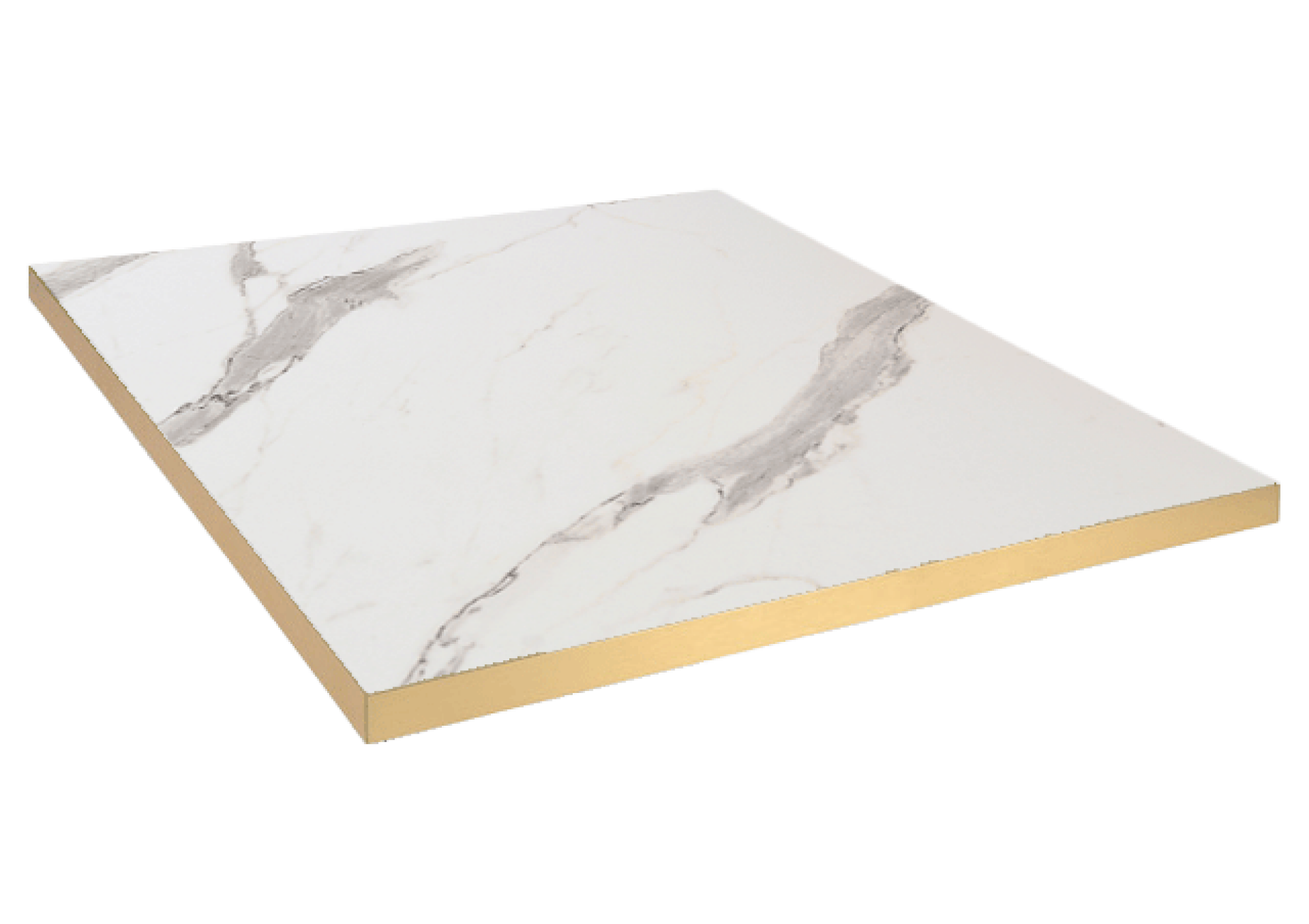 Plateau 60x60 decor marbre blanc chants laiton