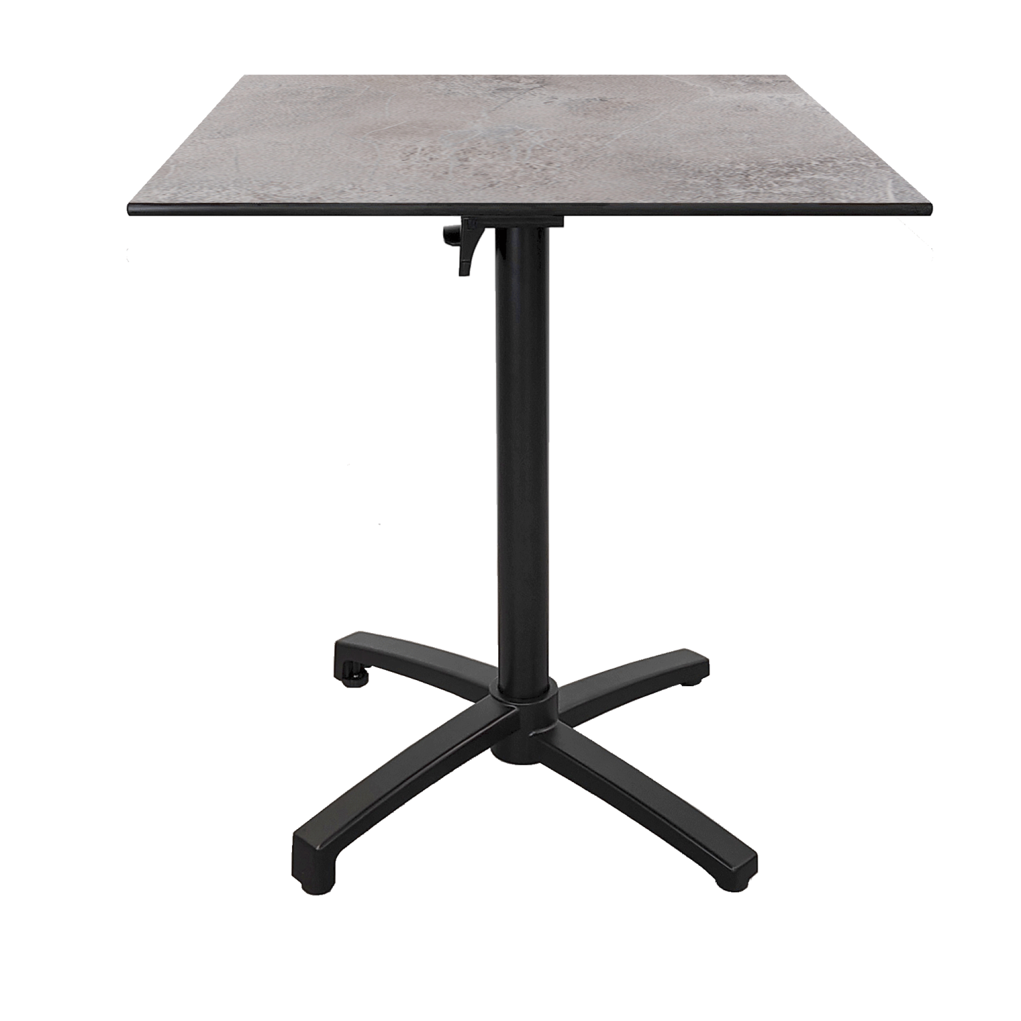 Table h90cm, pliable pour terrasse en Compact HPL décor gris pierre 70x70