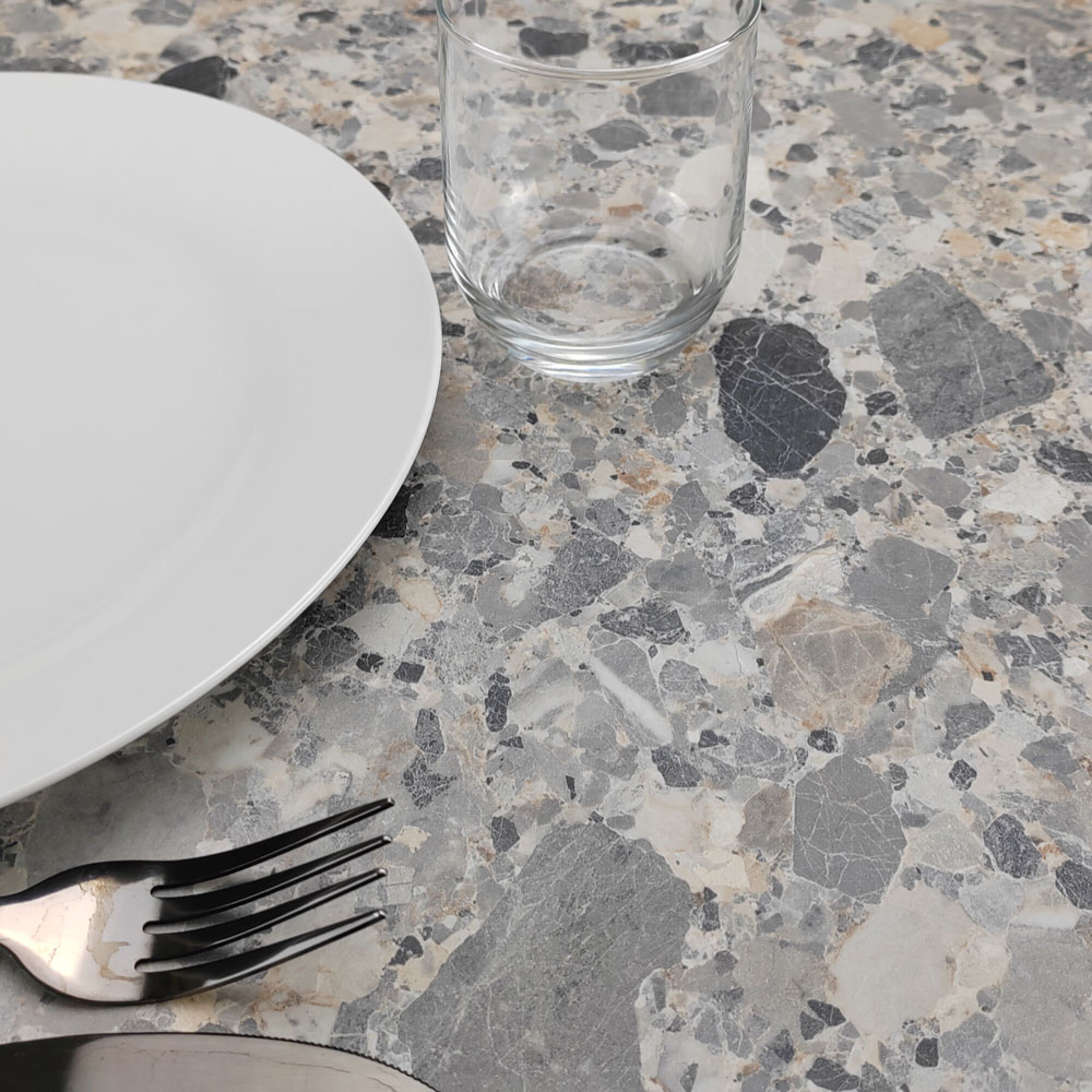 Table h90cm, pliable pour terrasse en Compact HPL décor pierre cepp 70x70