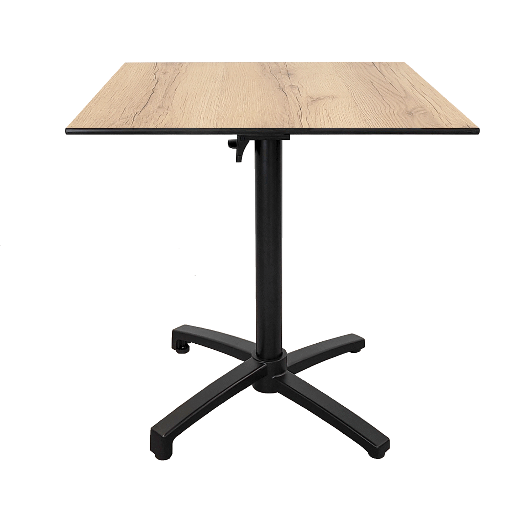 Table pliable pour terrasse en Compact HPL décor bois chene 70x70