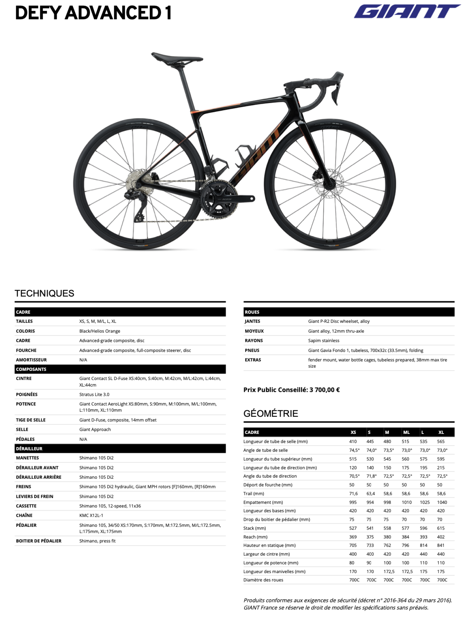 Defy Advanced 1 Vélo de course Giant