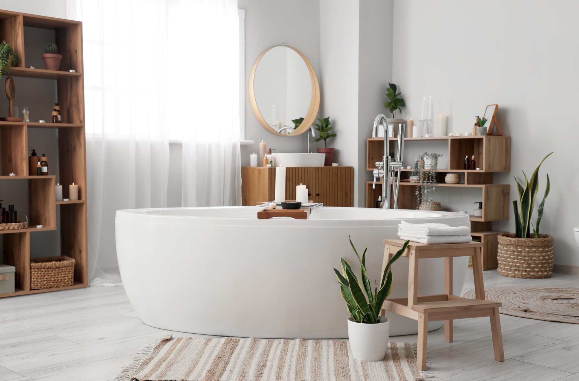 Pose de meuble de salle en teck