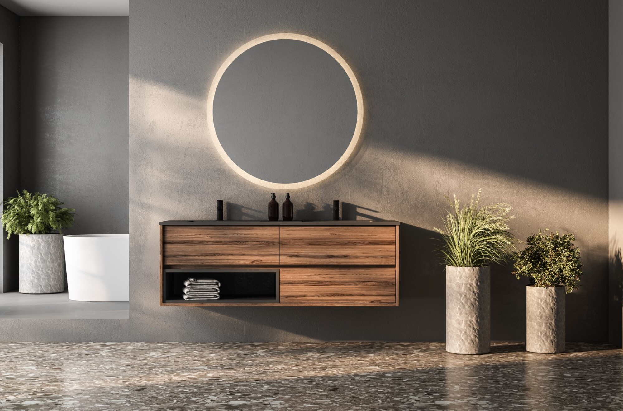 Pose de miroir avec éclairage led