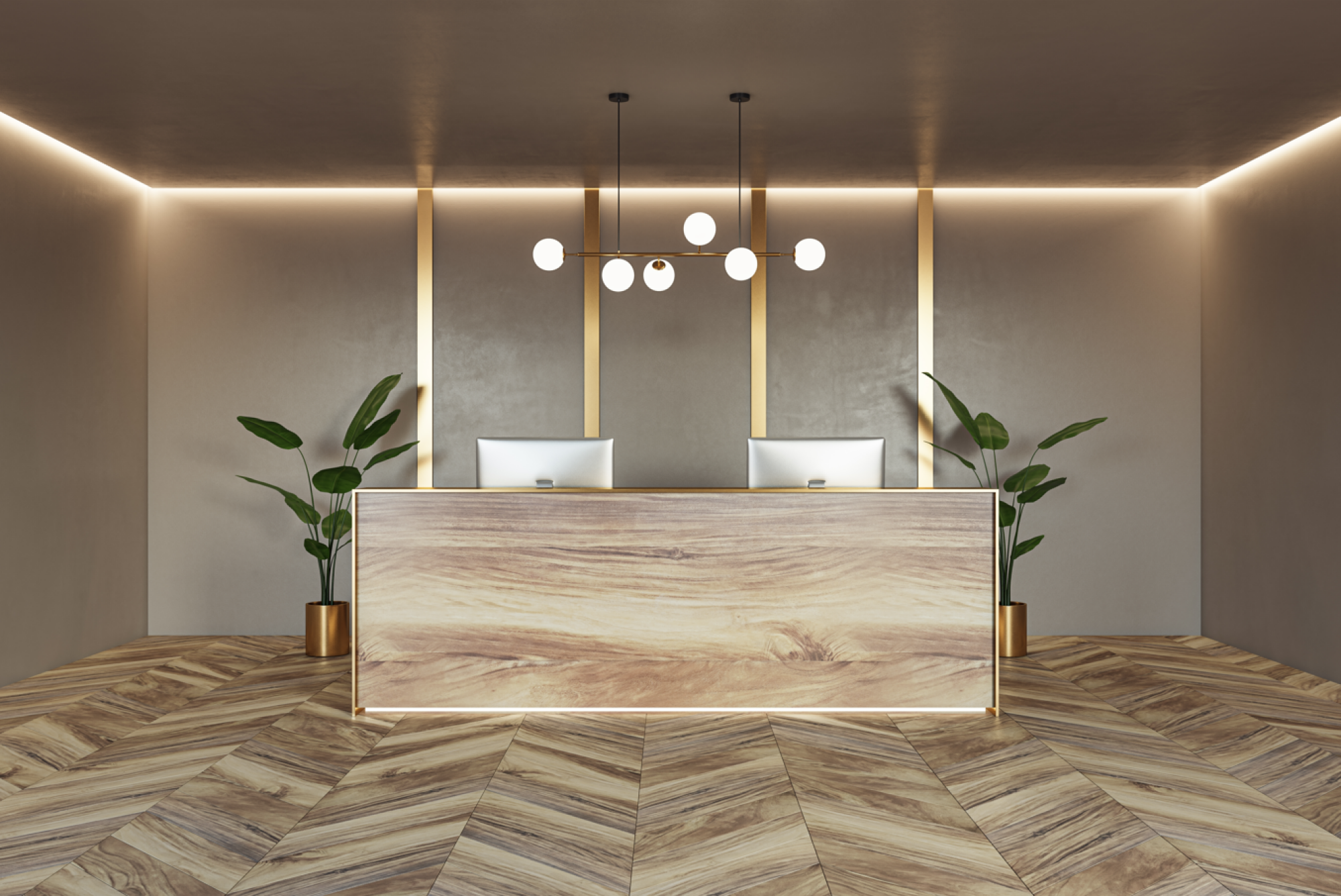 Comptoir d'accueil en bois naturel