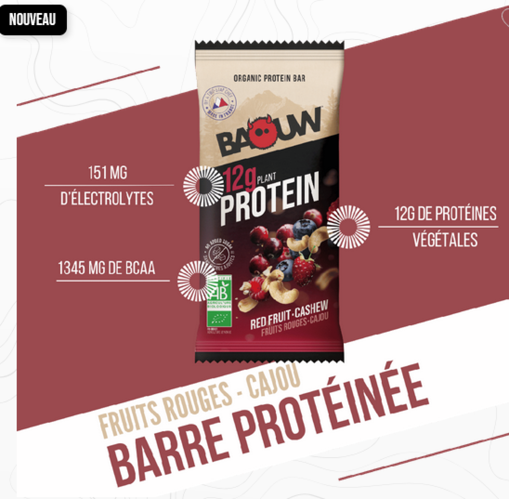 Baouw Barre Protéinée - Fruits Rouges Cajou