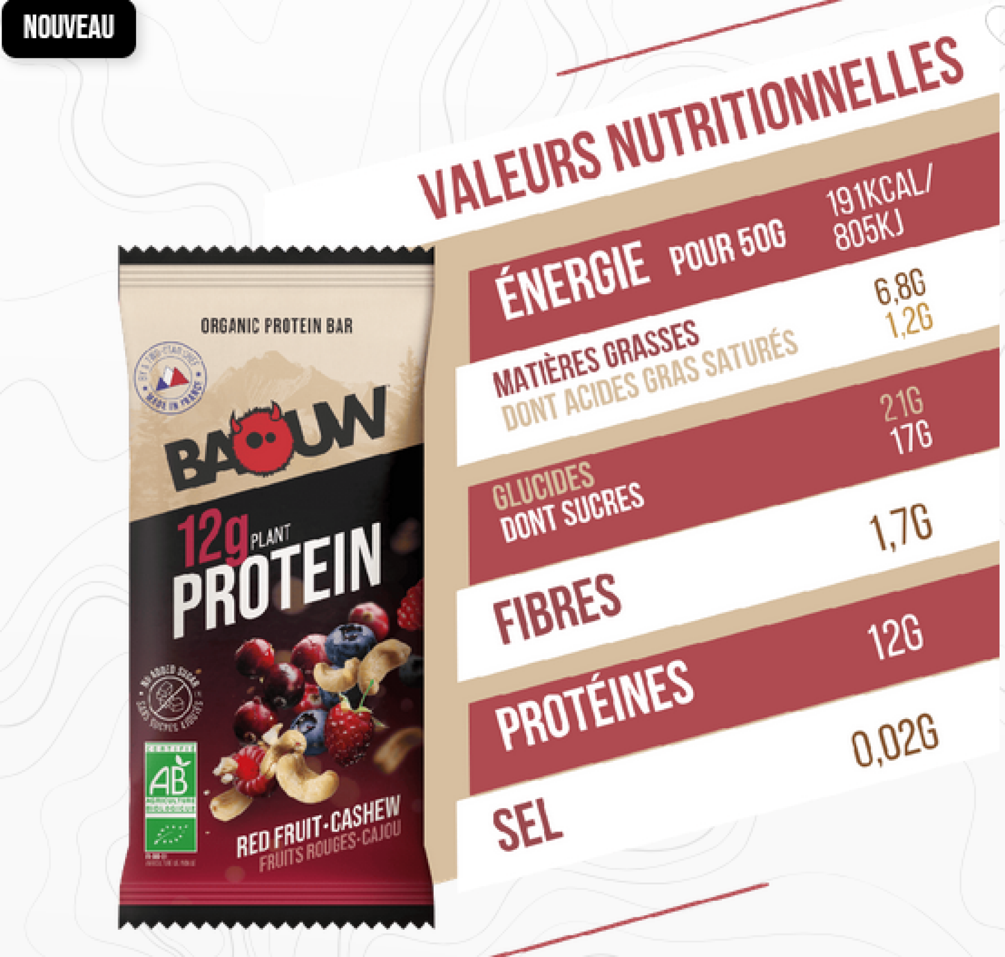 Baouw Barre Protéinée - Fruits Rouges Cajou