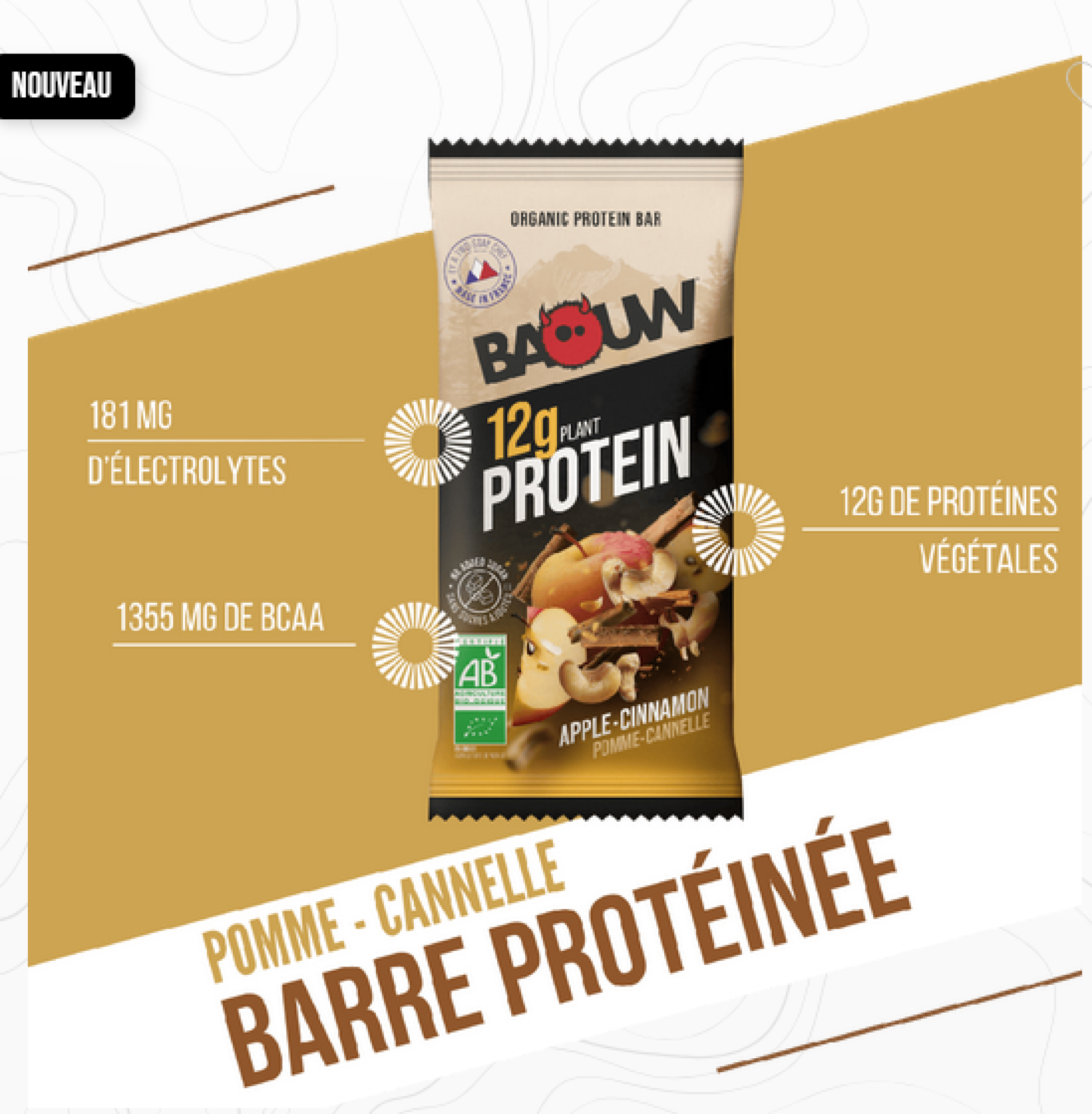 Baouw Barre Protéinée - Pomme Cannelle