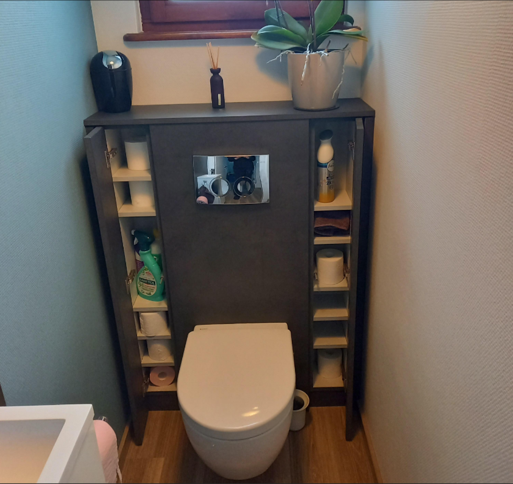 Création sur mesure habillage WC gris anthracite avec rangements