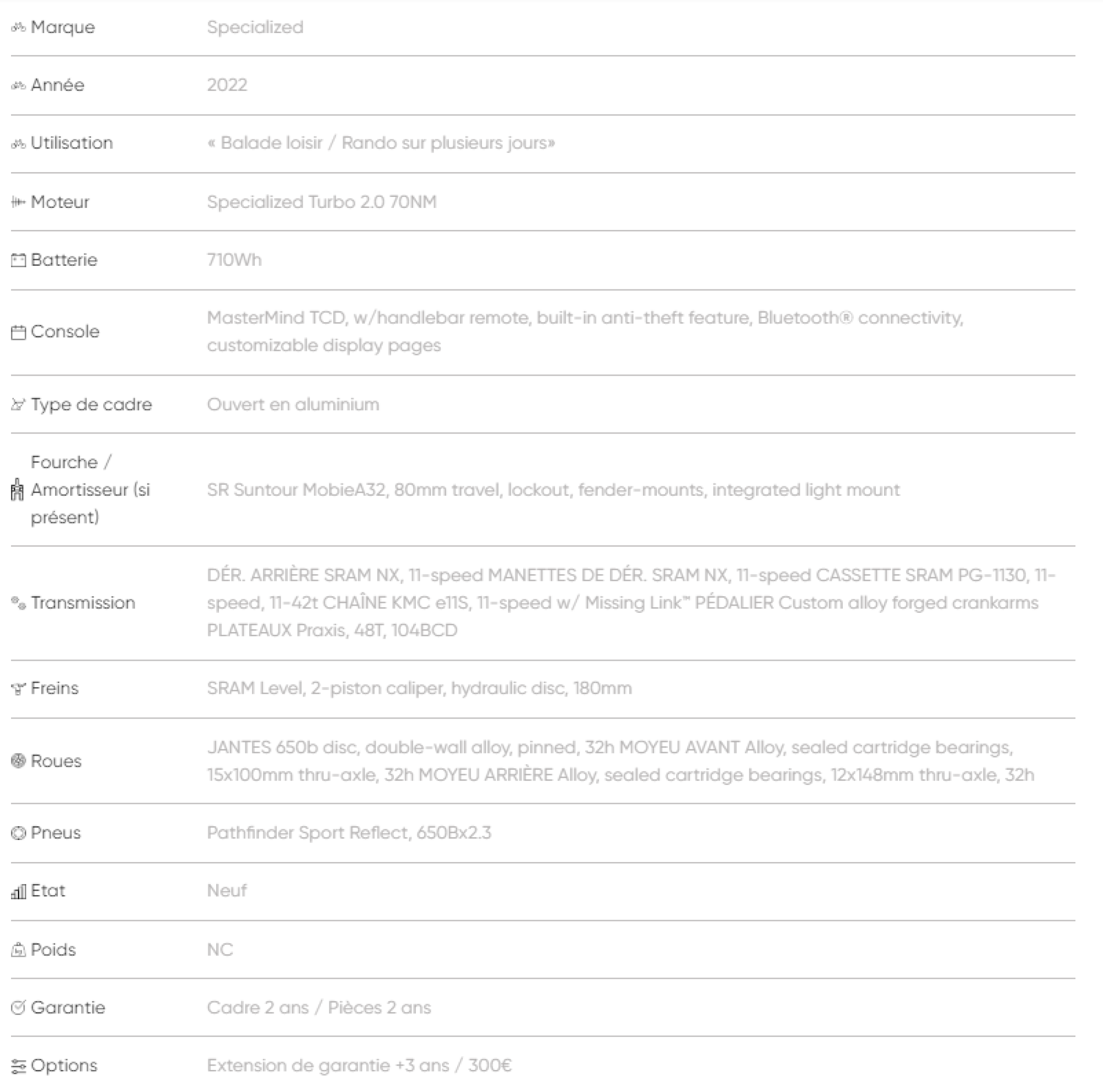 Vtc électrique specialized como 4.0 nb
