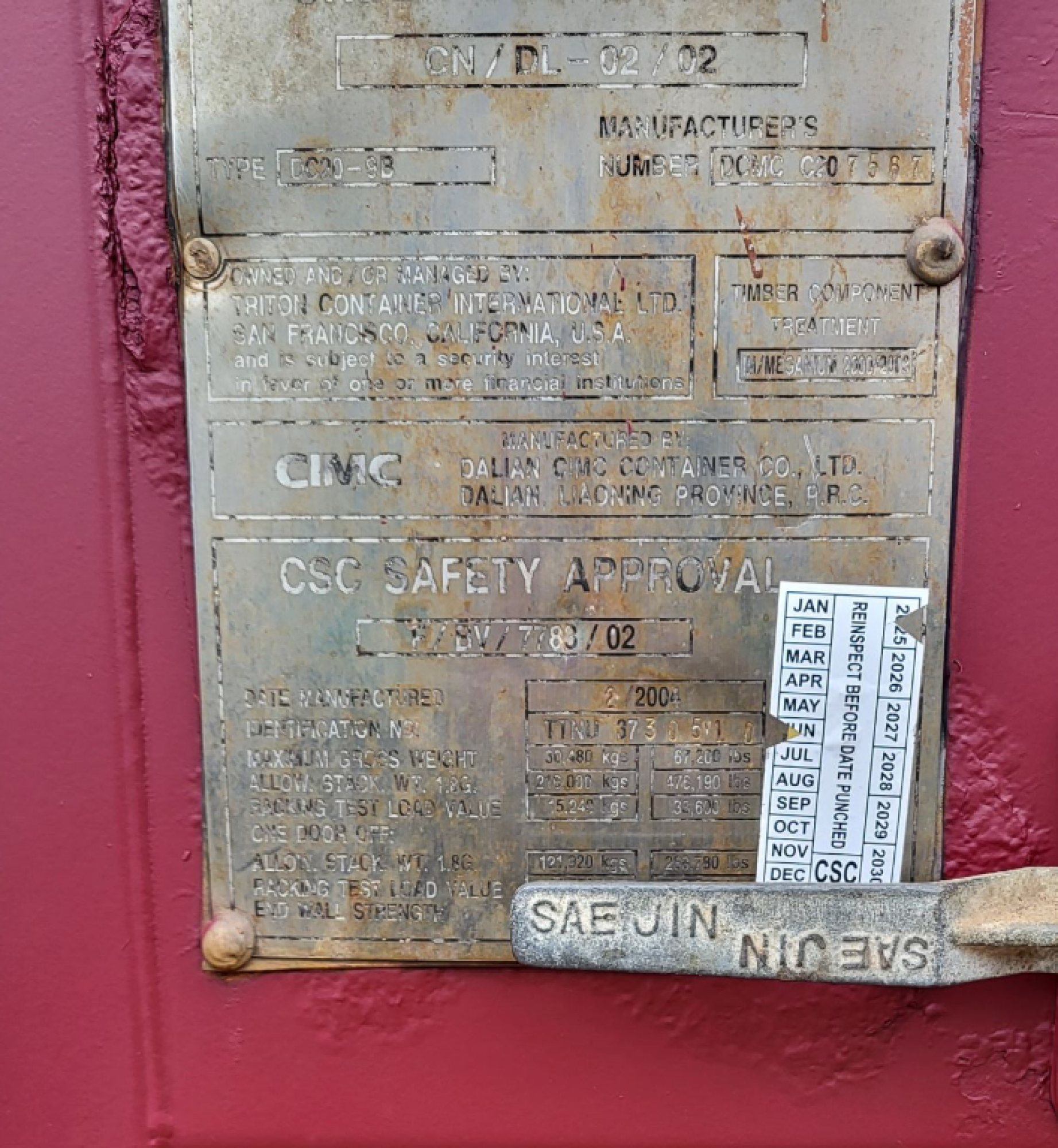 Container 20' DRY occasion ROUGE VIN