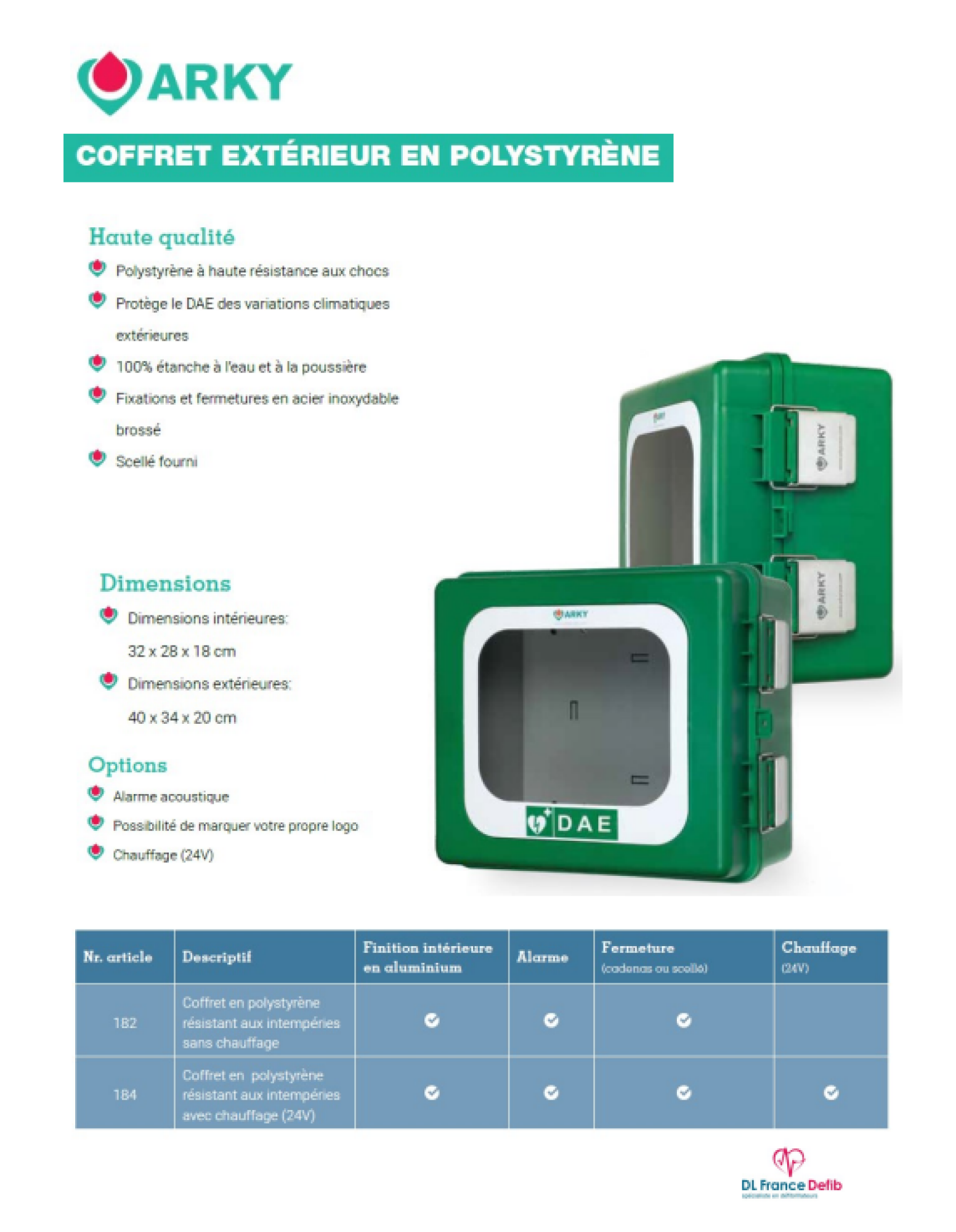 Coffret extérieur ARKY en polystyrène avec alarme et chauffage