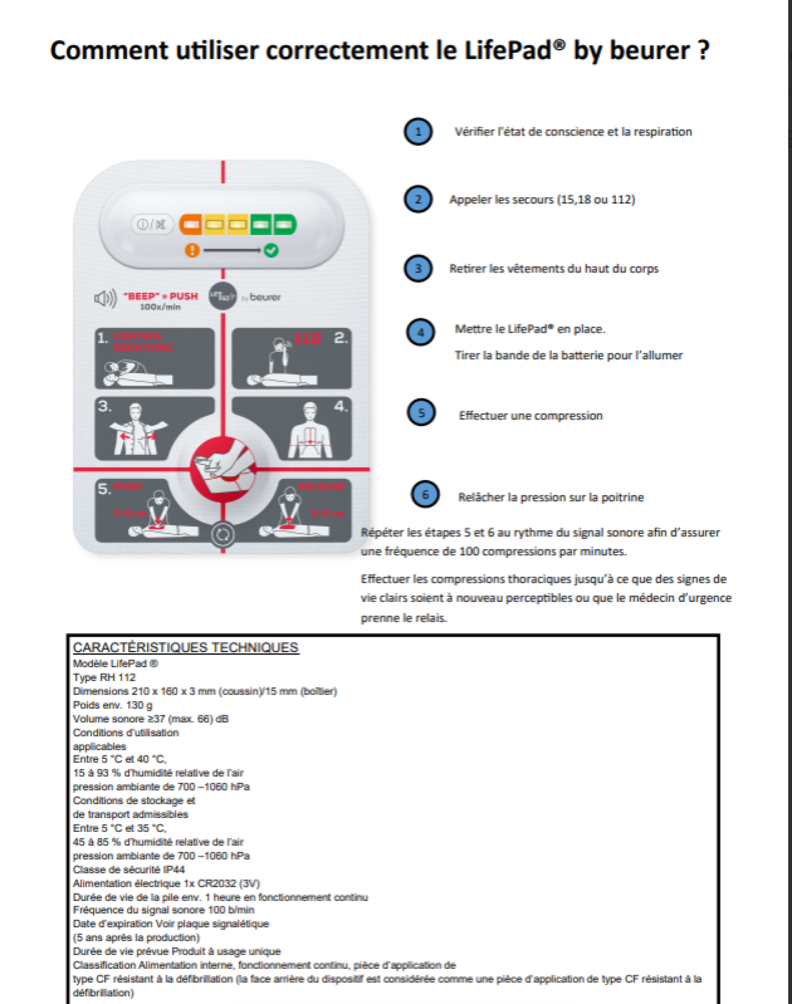 Lifepad Beurer, assistant massage cardiaque